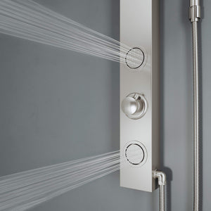 VIGO 20" W x 39" H Gardenia 2-Jet Stainless Steel Shower Panel, Thermostatic, Volume, Dual Function Control Type and Handheld Showerhead - VG08016ST