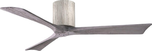Matthews Fan IR3H-BW-BW-52 Irene-3H three-blade flush mount paddle fan in Barn Wood finish with 52” solid barn wood tone blades. 