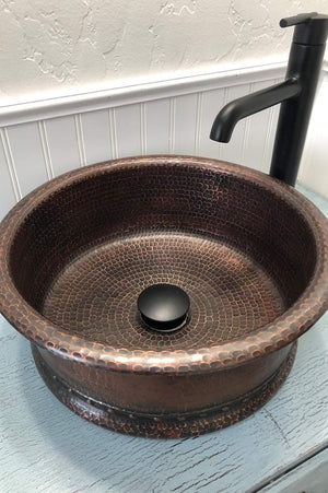Premier Copper Products VRT15DB 15-Inch Round Vessel Tub Hammered Copper Sink