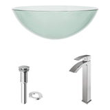 VIGO VGT890 16.5" L -16.5" W -12.0" H Handmade Countertop Glass Round Vessel Bathroom Sink Set in Iridescent Finish with Chrome Single-Handle Single Hole Faucet and Pop Up Drain