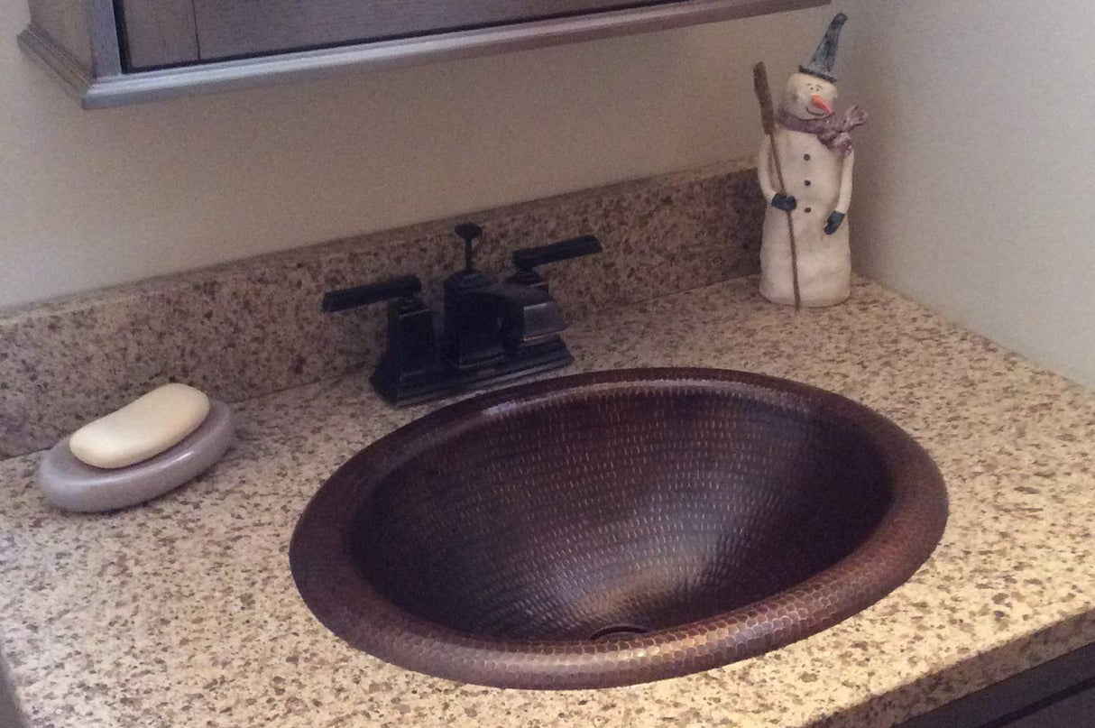 Premier Copper Products LO18RDB 18-Inch Wide Rim Oval Self Rimming Hammered Copper Sink, Oil Rubbed Bronze