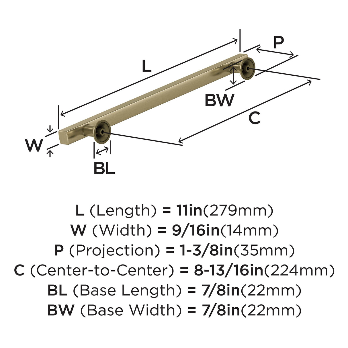 Amerock BP37108BBZ Everett 8-13/16 in (224 mm) Center-to-Center Golden Champagne Cabinet Pull Kitchen Cabinet Hardware Furniture Hardware Bathroom Drawer Handle