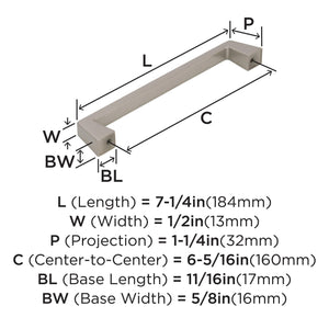 Amerock Cabinet Pull Satin Nickel 6-5/16 inch (160 mm) Center to Center Blackrock 1 Pack Drawer Pull Drawer Handle Cabinet Hardware