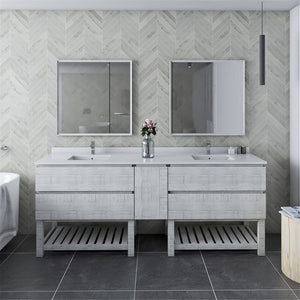 Fresca FCB31-361236RWH-FS-CWH-U Fresca Formosa 84" Floor Standing Open Bottom Double Sink Modern Bathroom Cabinet w/ Top & Sinks in Rustic White