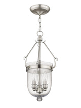 Livex Lighting 5063-91 Jefferson 3 Light Brushed Nickel Bell Jar Hanging Lantern with Clear Glass