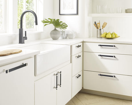 Amerock Cabinet Pull Brushed Matte Black/Satin Nickel 5-1/16 inch (128 mm) Center to Center Overton 1 Pack Drawer Pull Drawer Handle Cabinet Hardware