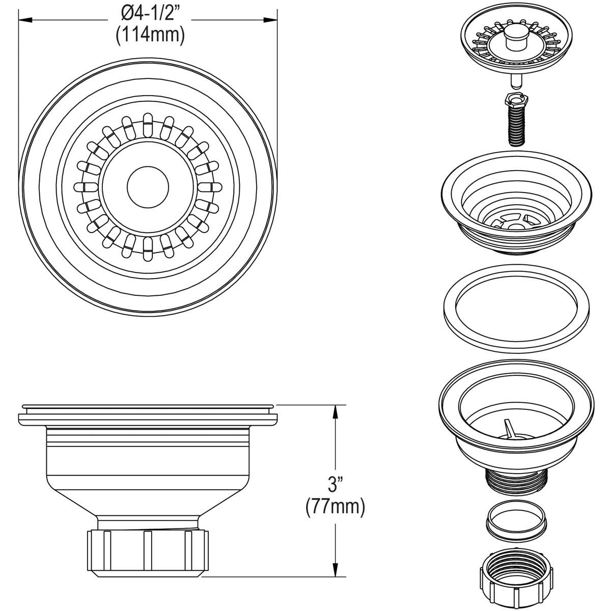Elkay LKQS35WH Polymer Drain Fitting with Removable Basket Strainer and Rubber Stopper, White