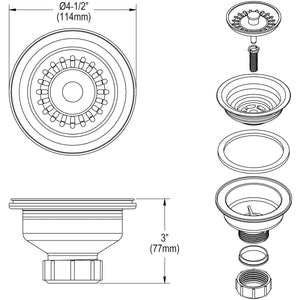 Elkay LKQS35WH Polymer Drain Fitting with Removable Basket Strainer and Rubber Stopper, White
