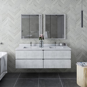 Fresca FVN31-3030RWH Fresca Formosa 60" Wall Hung Double Sink Modern Bathroom Vanity w/ Mirrors in Rustic White