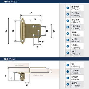 Amerock BPR3428BBZ Cabinet Hinge 3/8 in (10 mm) Inset Self Closing Face Mount Golden Champagne Kitchen Cabinet Door Hinge 1 Pair/2 Pack Functional Hardware