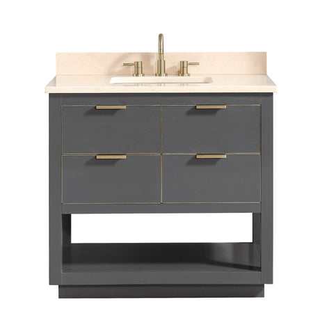 Avanity Allie 37 in. Vanity Combo in Twilight Gray with Gold Trim and Crema Marfil Marble Top