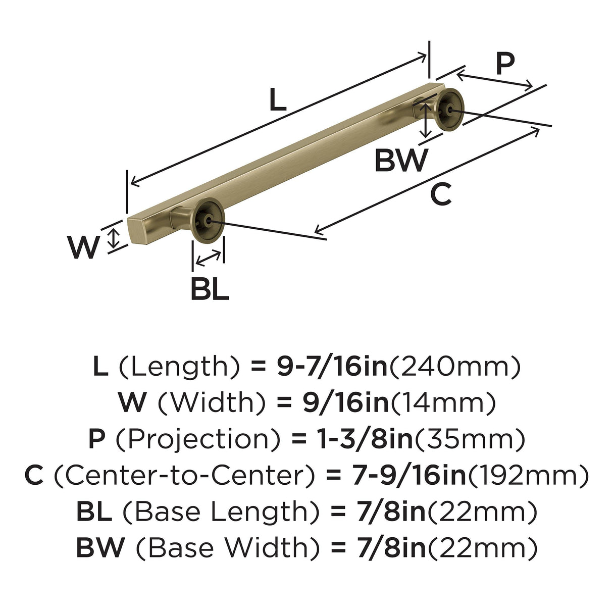 Amerock BP37107BBZ Everett 7-9/16 in (192 mm) Center-to-Center Golden Champagne Cabinet Pull Kitchen Cabinet Hardware Furniture Hardware Bathroom Drawer Handle
