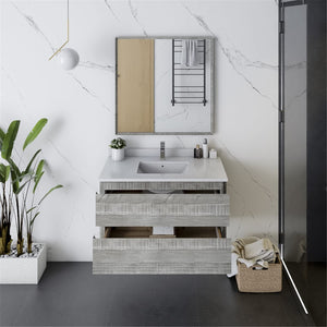 Fresca FVN3136ASH Fresca Formosa 36" Wall Hung Modern Bathroom Vanity w/ Mirror in Ash