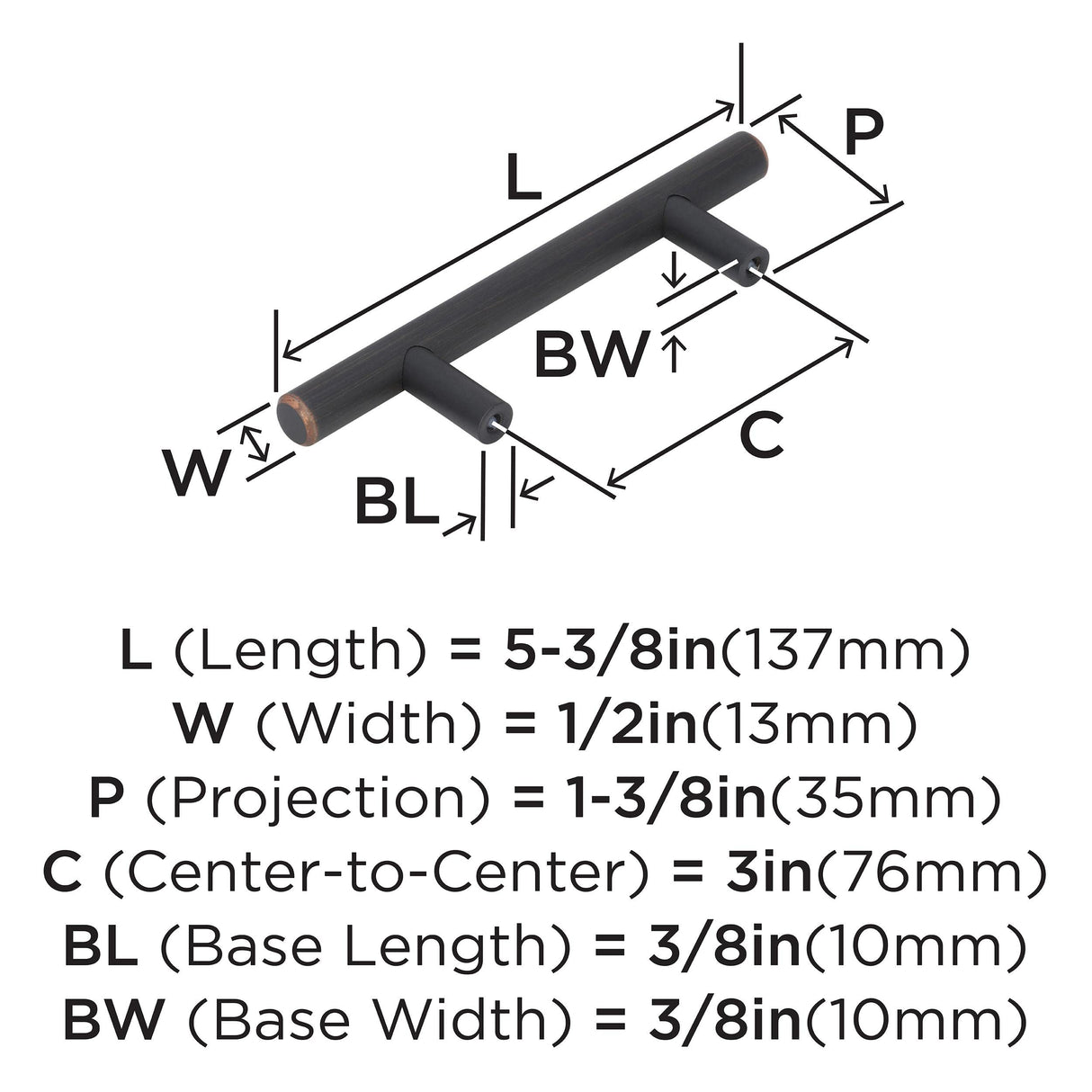 Amerock Cabinet Pull Oil Rubbed Bronze 3 inch (76 mm) Center to Center Bar Pulls 5 Pack Drawer Pull Drawer Handle Cabinet Hardware