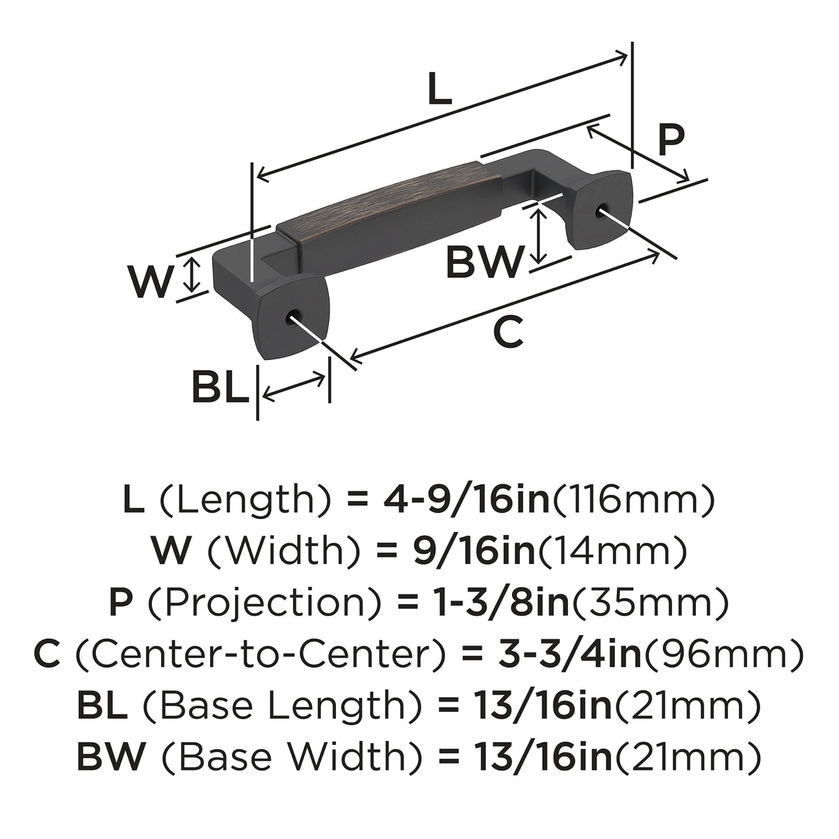Amerock Cabinet Pull Oil Rubbed Bronze 3-3/4 inch (96 mm) Center-to-Center Stature 1 Pack Drawer Pull Cabinet Handle Cabinet Hardware