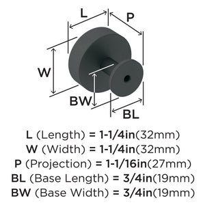 Amerock Cabinet Knob Matte Black 1-1/4 inch (32 mm) Diameter Radius 1 Pack Drawer Knob Cabinet Hardware