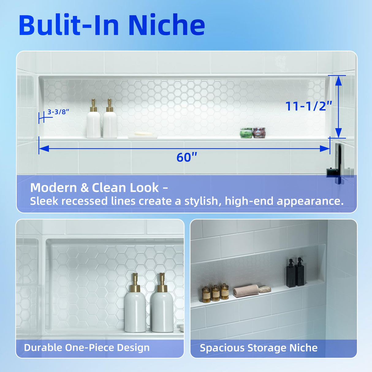 New England Home Goods 60” x 32” Four-Piece Direct-to-Stud Alcove Tub Surround with Left-Drain Hole Soaking Bathtub Combo in White