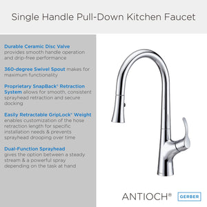 Gerber D454422BS Satin Black Antioch Single Handle Pull-down Kitchen Faucet