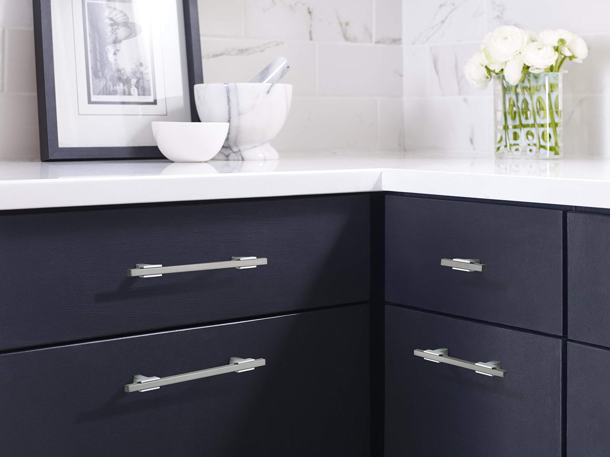 Amerock Cabinet Pull Polished Chrome/Black Chrome 3-3/4 inch (96 mm) Center to Center Urbanite 1 Pack Drawer Pull Drawer Handle Cabinet Hardware
