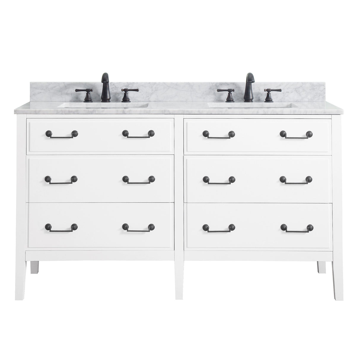 Avanity Delano 61 in. Double Vanity in White finish with Carrara White Marble Top