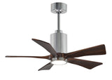 Matthews Fan PA5-CR-WA-42 Patricia-5 five-blade ceiling fan in Polished Chrome finish with 42” solid walnut tone blades and dimmable LED light kit 