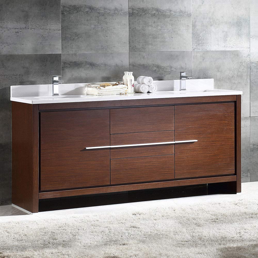 Fresca FCB8172GO-CWH-U Fresca Allier 72" Gray Oak Modern Double Sink Bathroom Cabinet w/ Top & Sinks