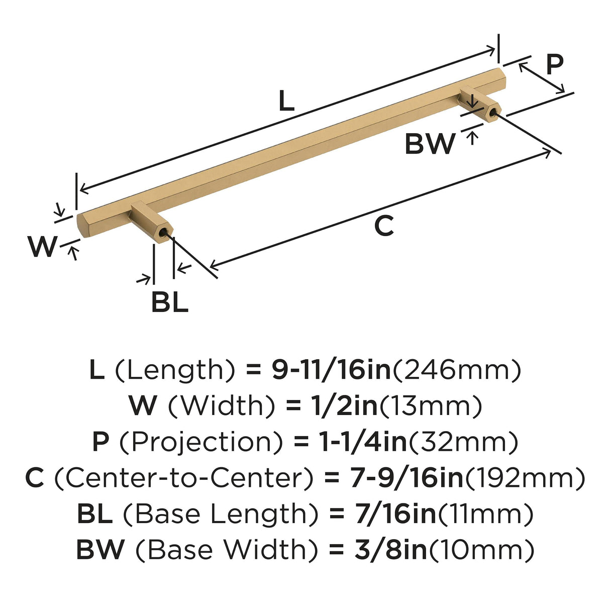 Amerock Cabinet Pull Champagne Bronze 7-9/16 inch (192 mm) Center-to-Center Caliber 1 Pack Drawer Pull Cabinet Handle Cabinet Hardware
