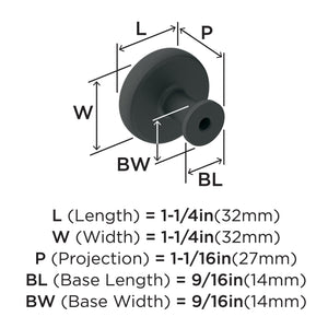 Amerock Cabinet Knob Matte Black 1-1/4 inch (32 mm) Diameter Factor 1 Pack Drawer Knob Cabinet Hardware