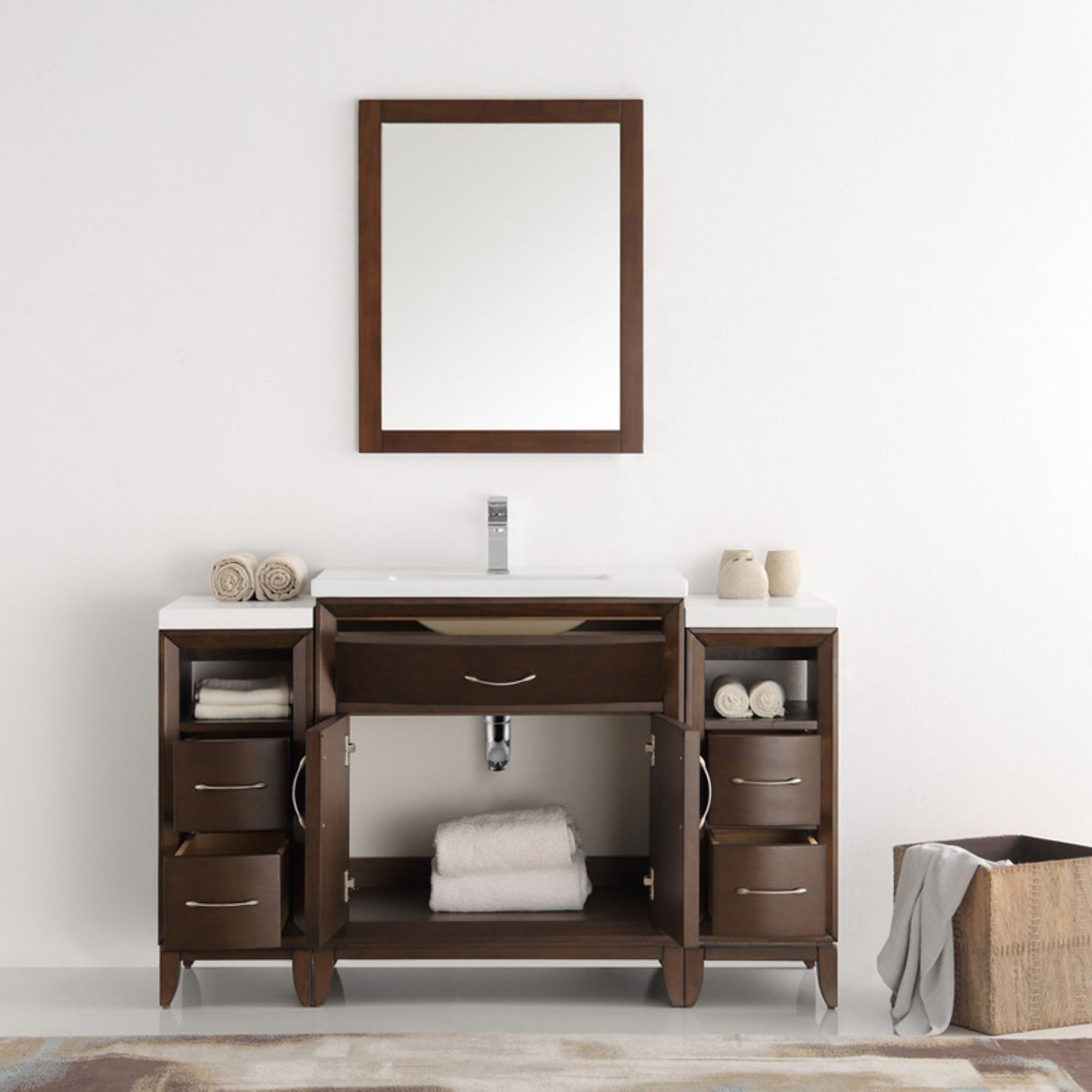 Fresca FVN21-123012AC Fresca Cambridge 54" Antique Coffee Traditional Bathroom Vanity w/ Mirror