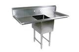 John Boos 1B184-2D18 B Series Stainless Steel Sink, 14" Deep Bowl, 1 Compartment, 18" Left and Right Hand Side Drainboard, 57" Length x 23-1/2" Width