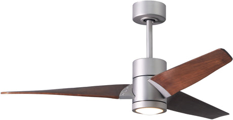 Matthews Fan SJ-BN-WN-52 Super Janet three-blade ceiling fan in Brushed Nickel finish with 52” solid walnut tone blades and dimmable LED light kit 