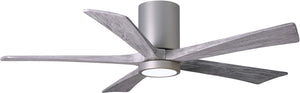 Matthews Fan IR5HLK-BN-BW-52 IR5HLK five-blade flush mount paddle fan in Brushed Nickel finish with 52” solid barn wood tone blades and integrated LED light kit.