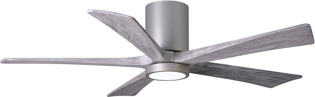 Matthews Fan IR5HLK-BN-BW-52 IR5HLK five-blade flush mount paddle fan in Brushed Nickel finish with 52” solid barn wood tone blades and integrated LED light kit.