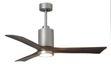 Matthews Fan PA3-BN-WA-52 Patricia-3 three-blade ceiling fan in Brushed Nickel finish with 52” solid walnut tone blades and dimmable LED light kit 