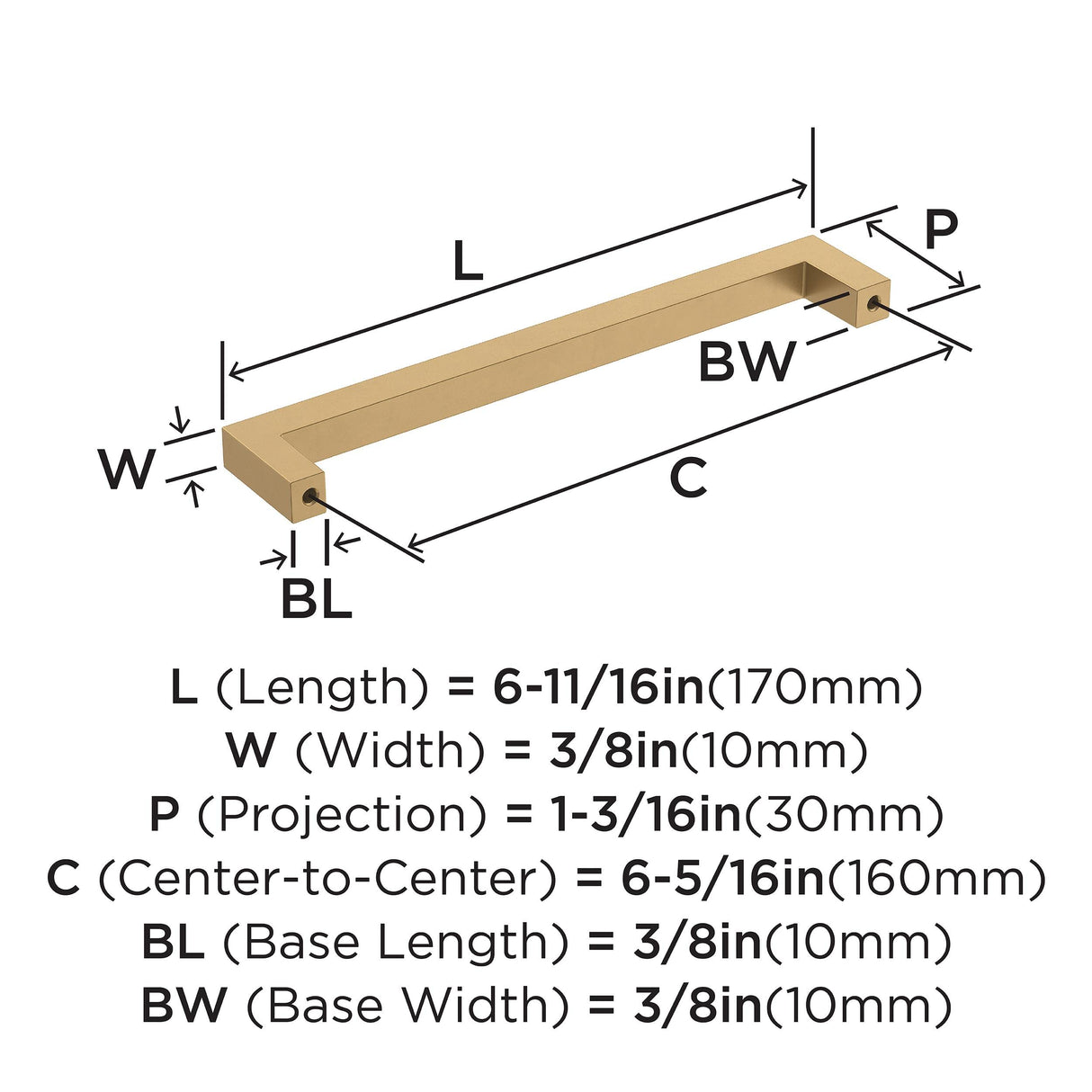 Amerock Cabinet Pull Champagne Bronze 6-5/16 inch (160 mm) Center-to-Center Monument 1 Pack Drawer Pull Cabinet Handle Cabinet Hardware