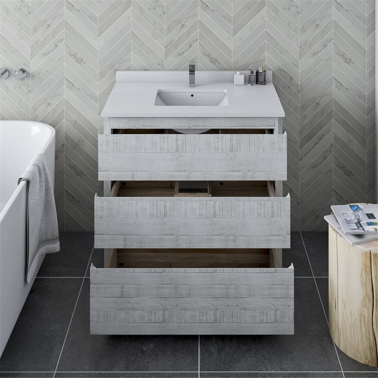 Fresca FCB3136RWH-FC Fresca Formosa 35" Floor Standing Modern Bathroom Cabinet in Rustic White