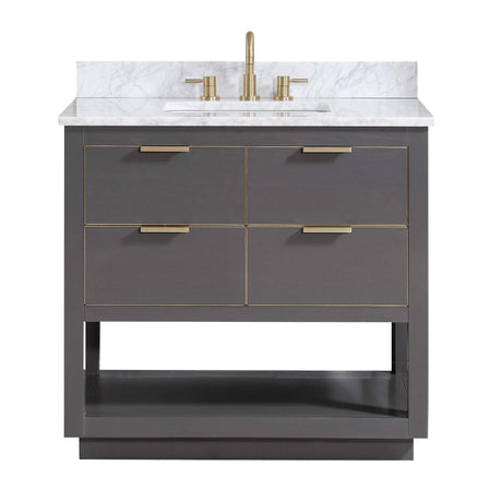 Avanity Allie 37 in. Vanity Combo in Twilight Gray with Gold Trim and Carrara White Marble Top 