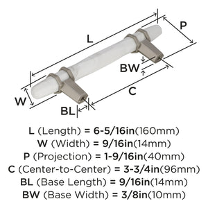 Amerock Cabinet Pull Marble White/Satin Nickel  3-3/4 inch (96 mm) Center to Center Carrione 1 Pack Drawer Pull Drawer Handle Cabinet Hardware