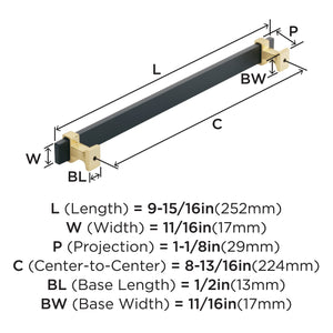 Amerock Cabinet Pull Brushed Matte Black/Brushed Gold 8-13/16 inch (224 mm) Center to Center Overton 1 Pack Drawer Pull Drawer Handle Cabinet Hardware