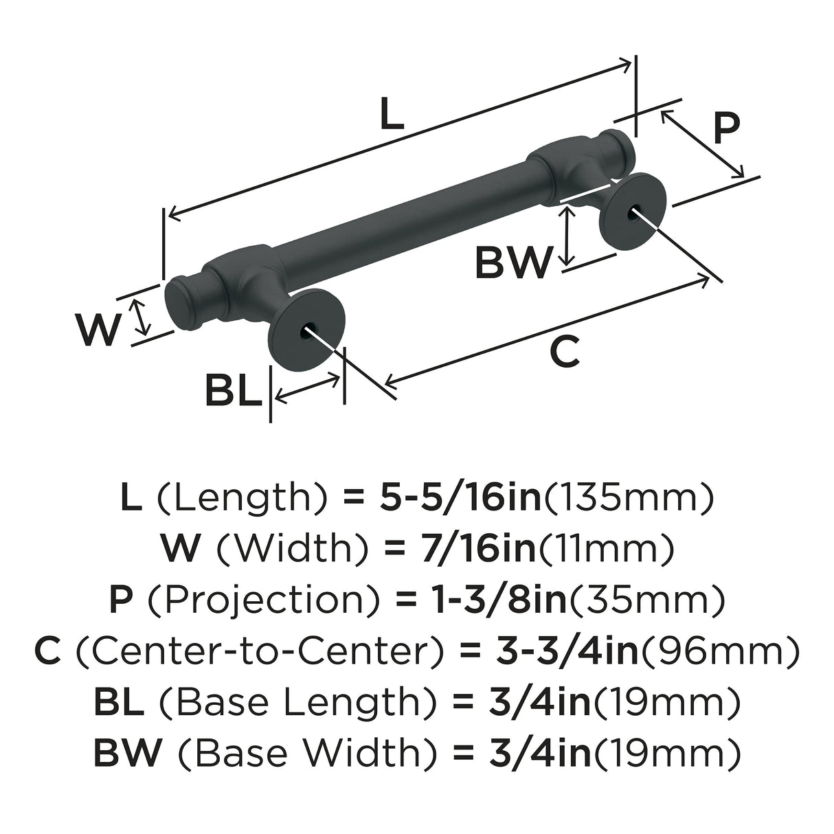 Amerock Cabinet Pull Matte Black 3-3/4 inch (96 mm) Center-to-Center Winsome 1 Pack Drawer Pull Cabinet Handle Cabinet Hardware