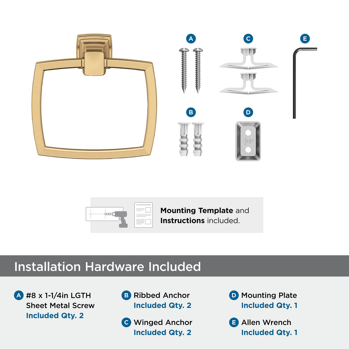 Amerock BH36032CZ Champagne Bronze Towel Ring 6-13/16 in (173 mm) Length Towel Holder Revitalize Hand Towel Holder for Bathroom Wall Small Kitchen Towel Holder Bath Accessories