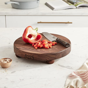 John Boos WAL-B12R Walnut Wood Cutting Board for Kitchen Prep, 12 Inch in Diameter, 1.5 Thick Edge Grain Round Charcuterie Block with Wooden Bun Feet 12DIAX1.5 WAL-EDGE GR WAL BUN FEET