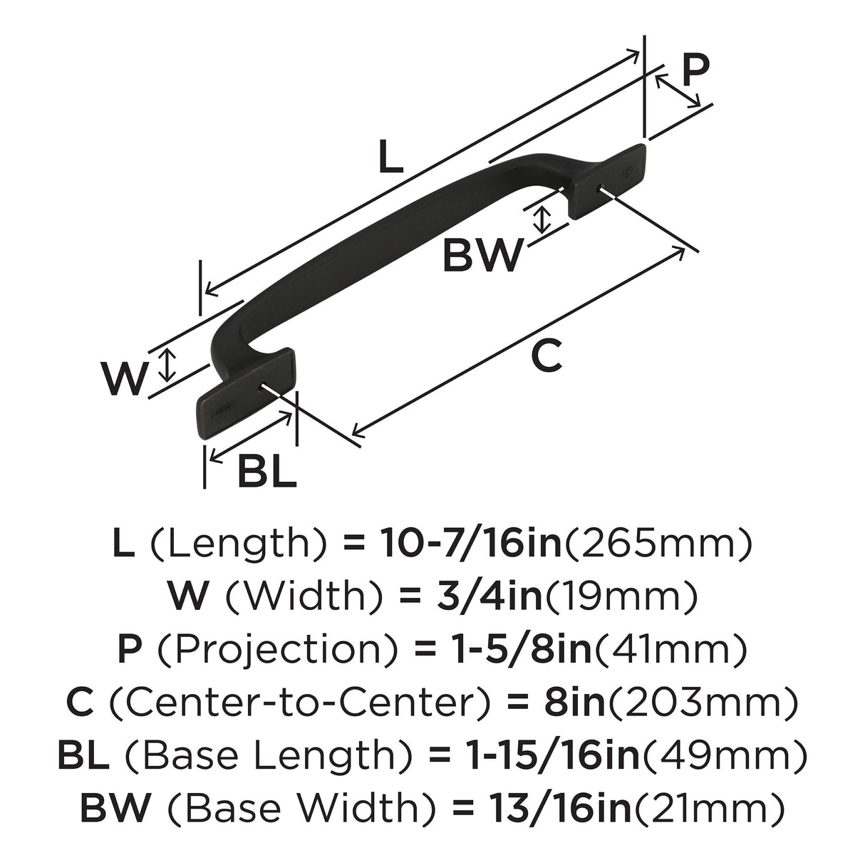 Amerock Appliance Pull Dark Oiled Bronze 8 inch (203 mm) Center to Center Highland Ridge 1 Pack Drawer Pull Drawer Handle Cabinet Hardware