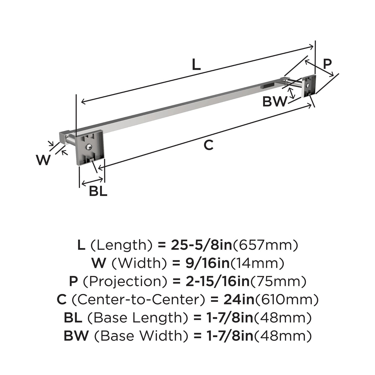 Amerock BH3607426 Chrome Towel Bar 24 in (610 mm) Towel Rack Appoint Bathroom Towel Holder Bathroom Hardware Bath Accessories