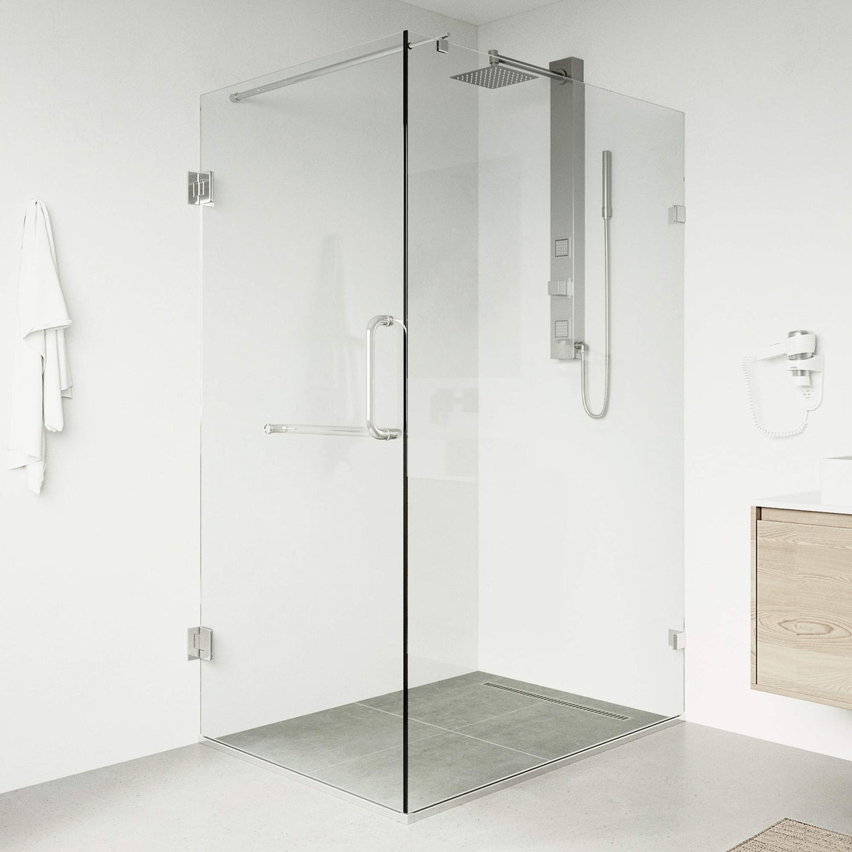 VIGO VG6012CHCL36 34.0" -46.0" W -73.38" H Frameless Hinged Rectangle Shower Enclosure with Clear 0.38" Tempered Glass and Stainless Steel Hardware in Chrome Finish with Reversible Handle