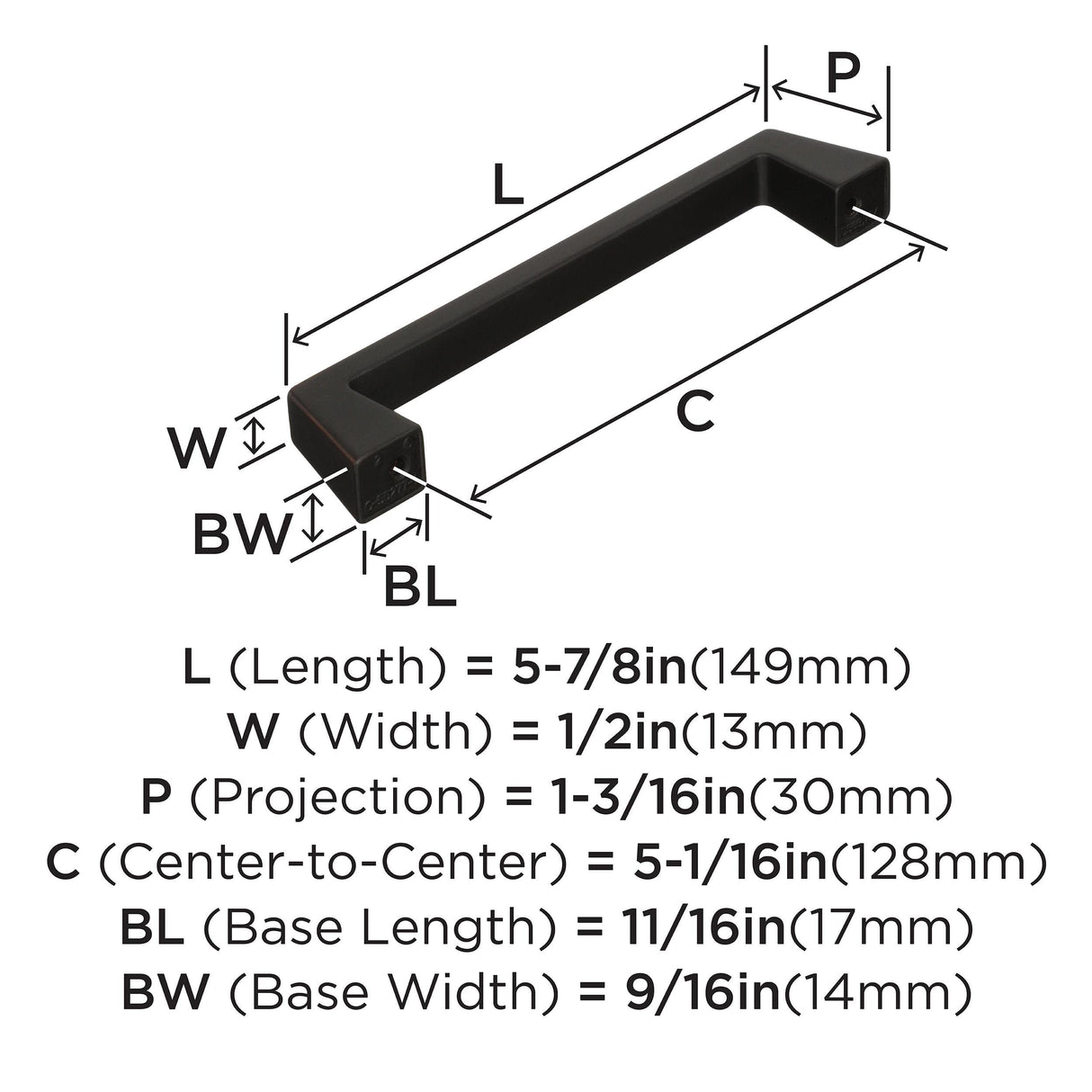 Amerock Cabinet Pull Oil Rubbed Bronze 5-1/16 inch (128 mm) Center to Center Blackrock 1 Pack Drawer Pull Drawer Handle Cabinet Hardware