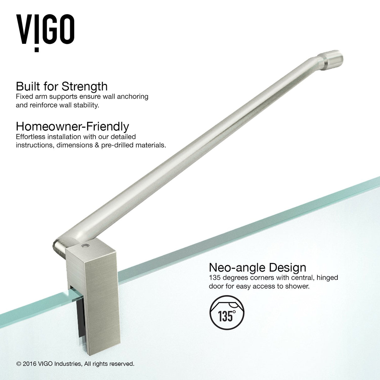 VIGO VG6062BNCL38W 38.13" -38.13"W -78.75"H Frameless Hinged Neo-angle Shower Enclosure with Clear 0.38" Tempered Glass Stainless Steel Hardware in Brushed Nickel Finish, Reversible Handle and Base