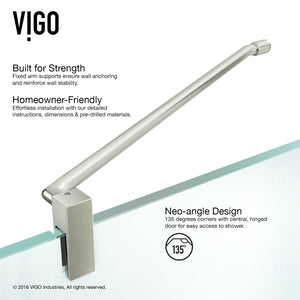 VIGO VG6062BNCL38WS 38.13" -38.13"W -70.38"H Frameless Hinged Neo-angle Shower Enclosure with Clear 0.38" Tempered Glass Stainless Steel Hardware in Brushed Nickel Finish, Reversible Handle and Base