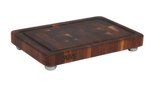John Boos WAL-1812175-SSF Block Walnut Wood End Grain Butcher Cutting Board with Juice Groove and Stainless Steel Feet, 18 Inches x 12 1.75 18X12X1.75 WAL-END GR-NON REV-GRV-