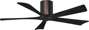 Matthews Fan IR5H-BB-BK-52 Irene-5H five-blade flush mount paddle fan in Brushed Bronze finish with 52” solid matte black wood blades.